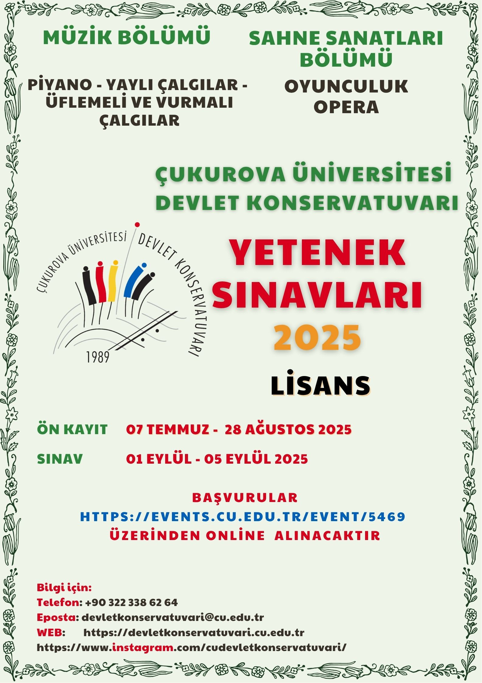 DEVLET KONSERVATUVARI LİSANS YETENEK SINAVLARI 2025