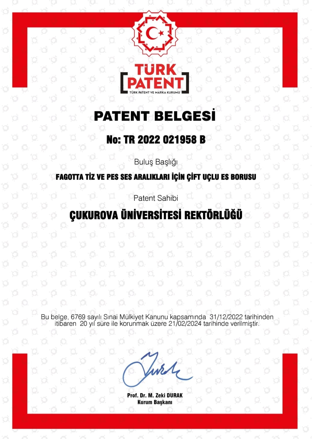 KONSERVATUVARIMIZIN İLK PATENTİ TESCİLLENDİ